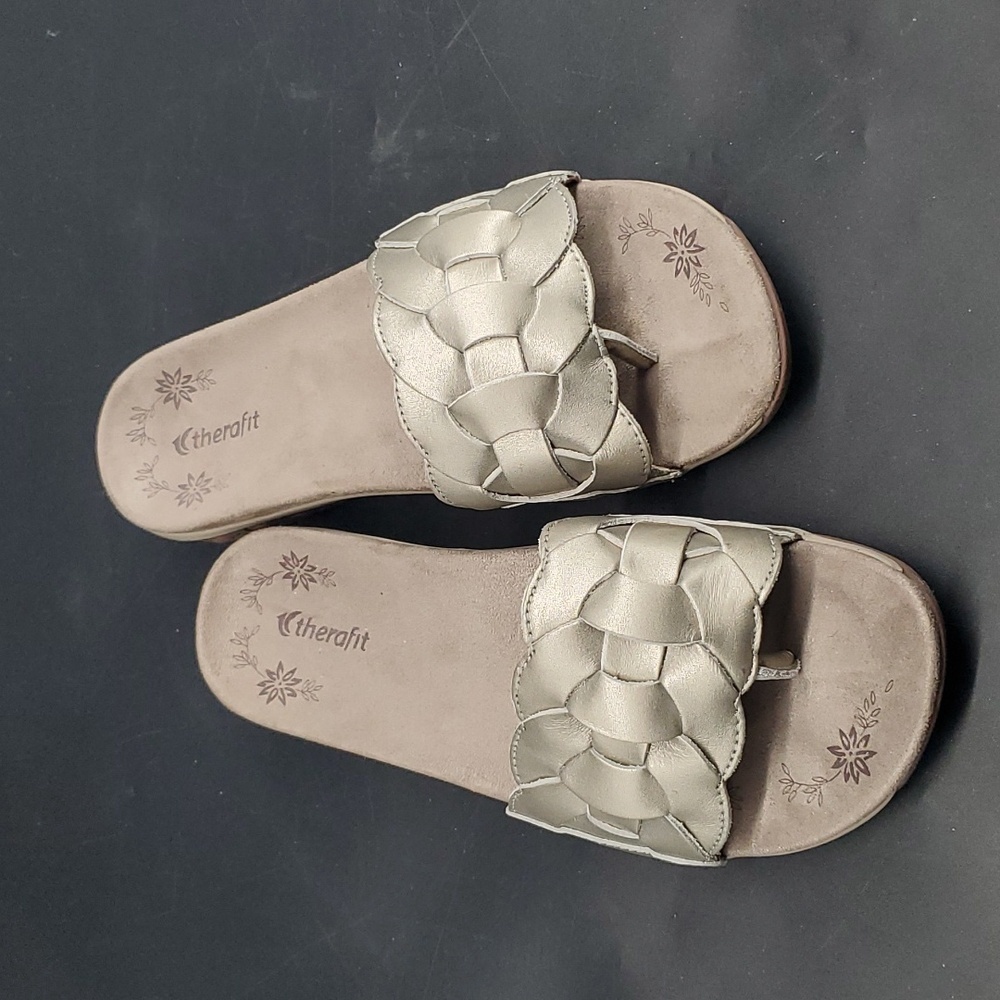 Therafit Delilah Leather Slide Slip-on Thong Sandal Like New 8.5-9